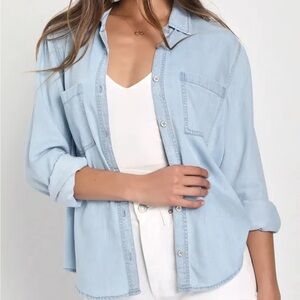 Lulus Daily Vibe Long Sleeve- Chambray Blue